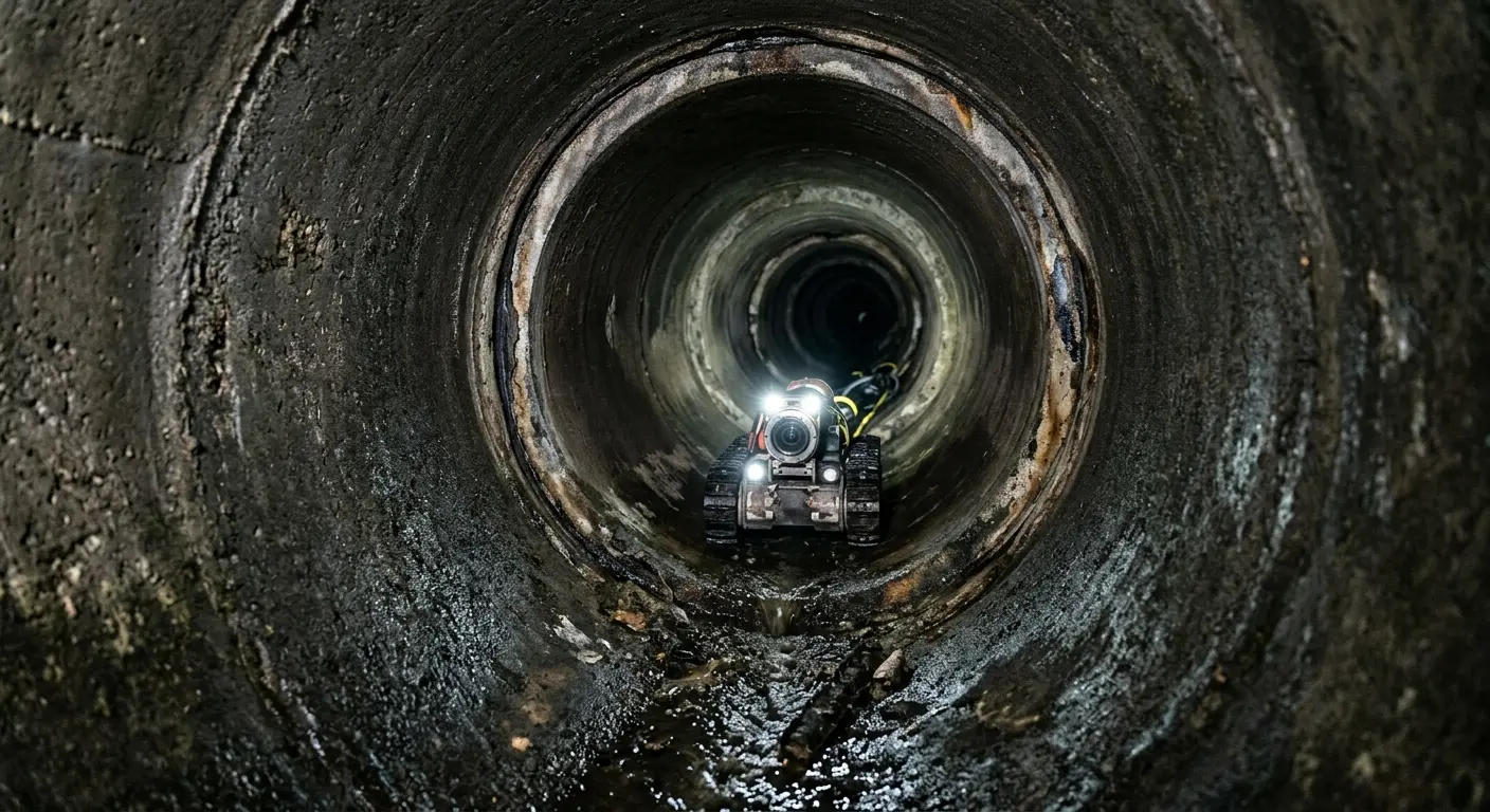 Robotic sewer camera inspecting pipe interior for Sewer Line Cleaning in Camillus